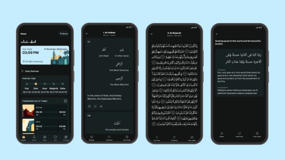 Sadiq app interfaces